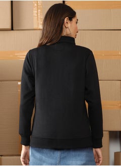 Campus Sutra Women's Onyx Black Zip-Front Self-Patch Jacket  - Image 5