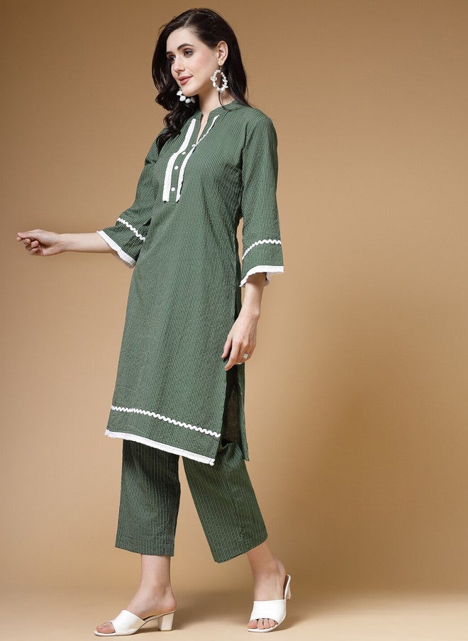 Indibelle Striped Pure Cotton Kurta with Trouser Set - Image 5