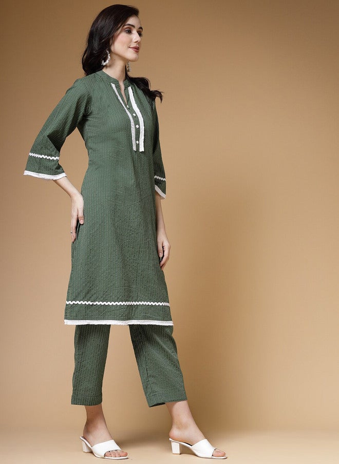 Indibelle Striped Pure Cotton Kurta with Trouser Set - Image 4