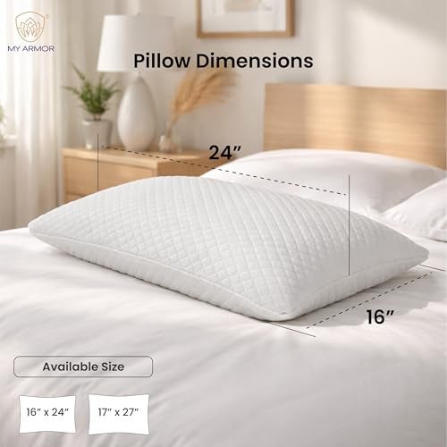MY ARMOR Adjustable Shredded Memory Foam Pillow with Extra Filling | 350 GSM Antimicrobial Cover | 16" x 24" - 1 Piece - Image 2