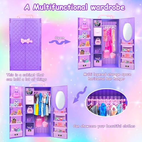 VLUSSO 75 Pack Doll Clothes and Accessories with Doll Closet for 115 Inch Doll Fashion Design Kit Girl Doll Dress Up Including Wedding Dress Fashion Dress Outfits Tops and Pants Shoes Hangers Bags Necklaces - Image 5