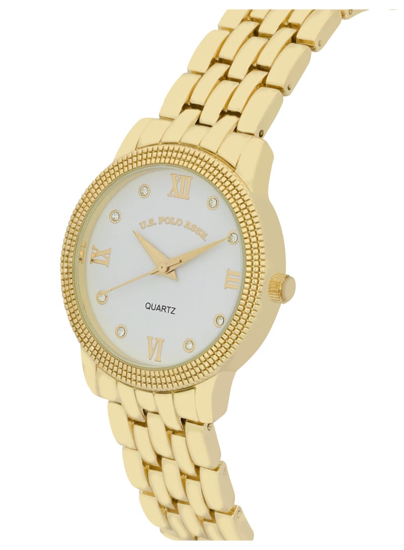 يو اس بولو اسن طقم ساعة كوارتز أنالوج مطلية بالذهب مع سوار للنساء - Image 2