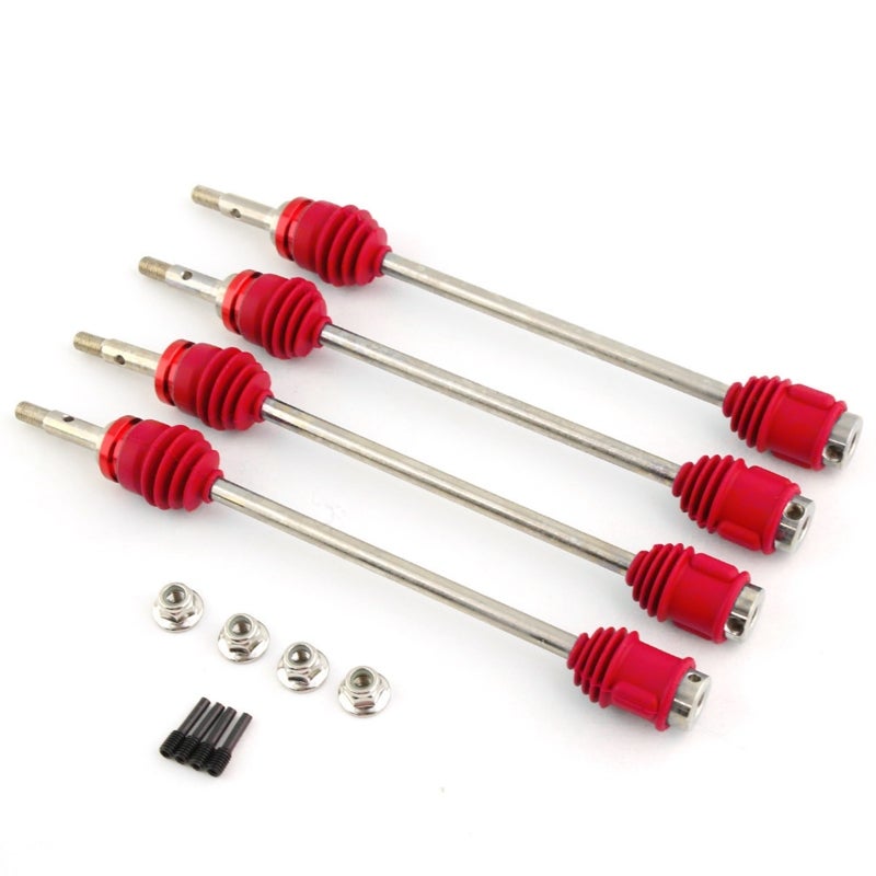 Steel Drive Shaft 4PCS Red Durable Upgrade - Front Rear Driveshaft Replacement for Traxxas E-Revo E-Maxx T-Maxx Revo 1/10 Remote Control Cars - Image 1