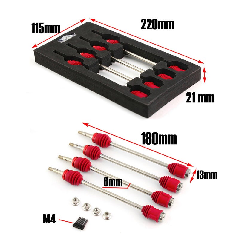 Steel Drive Shaft 4PCS Red Durable Upgrade - Front Rear Driveshaft Replacement for Traxxas E-Revo E-Maxx T-Maxx Revo 1/10 Remote Control Cars - Image 2