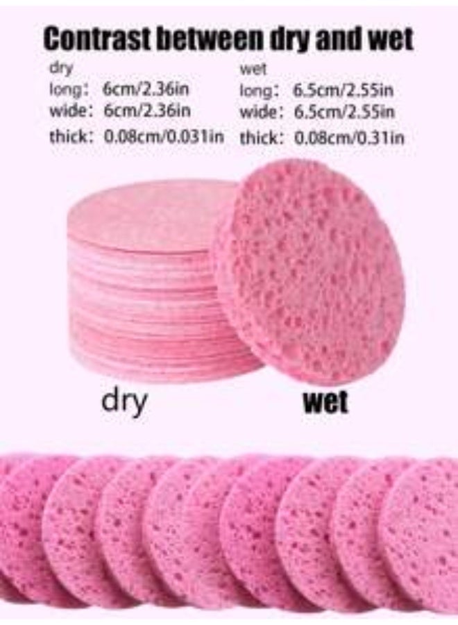 KHAJUL 20-Count Facial Sponges Compressed Natural Cellulose Sponge Round Shape Face Sponge for Face Cleansing Exfoliating and Makeup Removal, Pink - Image 3