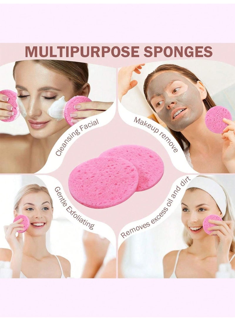 KHAJUL 20-Count Facial Sponges Compressed Natural Cellulose Sponge Round Shape Face Sponge for Face Cleansing Exfoliating and Makeup Removal, Pink - Image 5