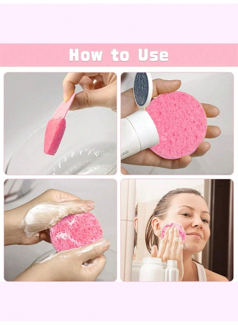 KHAJUL 20-Count Facial Sponges Compressed Natural Cellulose Sponge Round Shape Face Sponge for Face Cleansing Exfoliating and Makeup Removal, Pink - Image 4