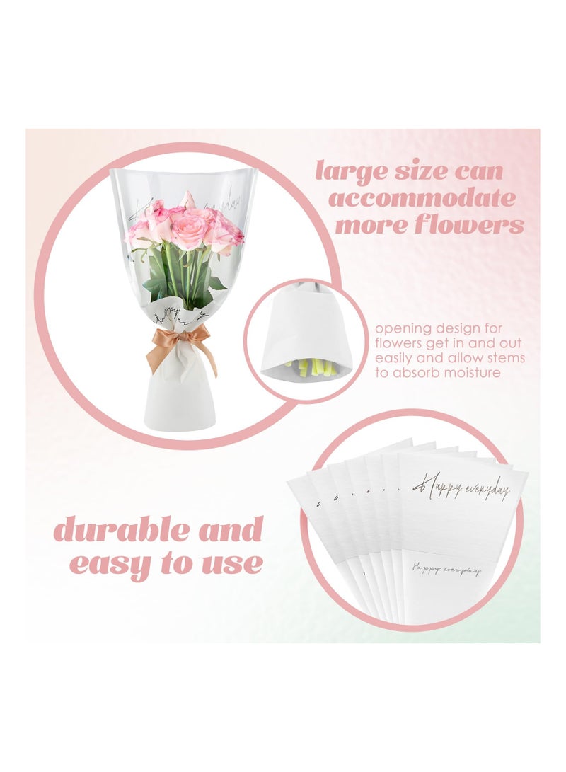 Zikra 100 Pcs Flower Wrapping Bags 11 x 5.1 x 17.3in Kraft Paper Flower Sleeves for Bouquet Clear Flower Wrapping Paper Multiple Flower Packaging Bag for Mother's Day Anniversary Wedding (White) - Image 3
