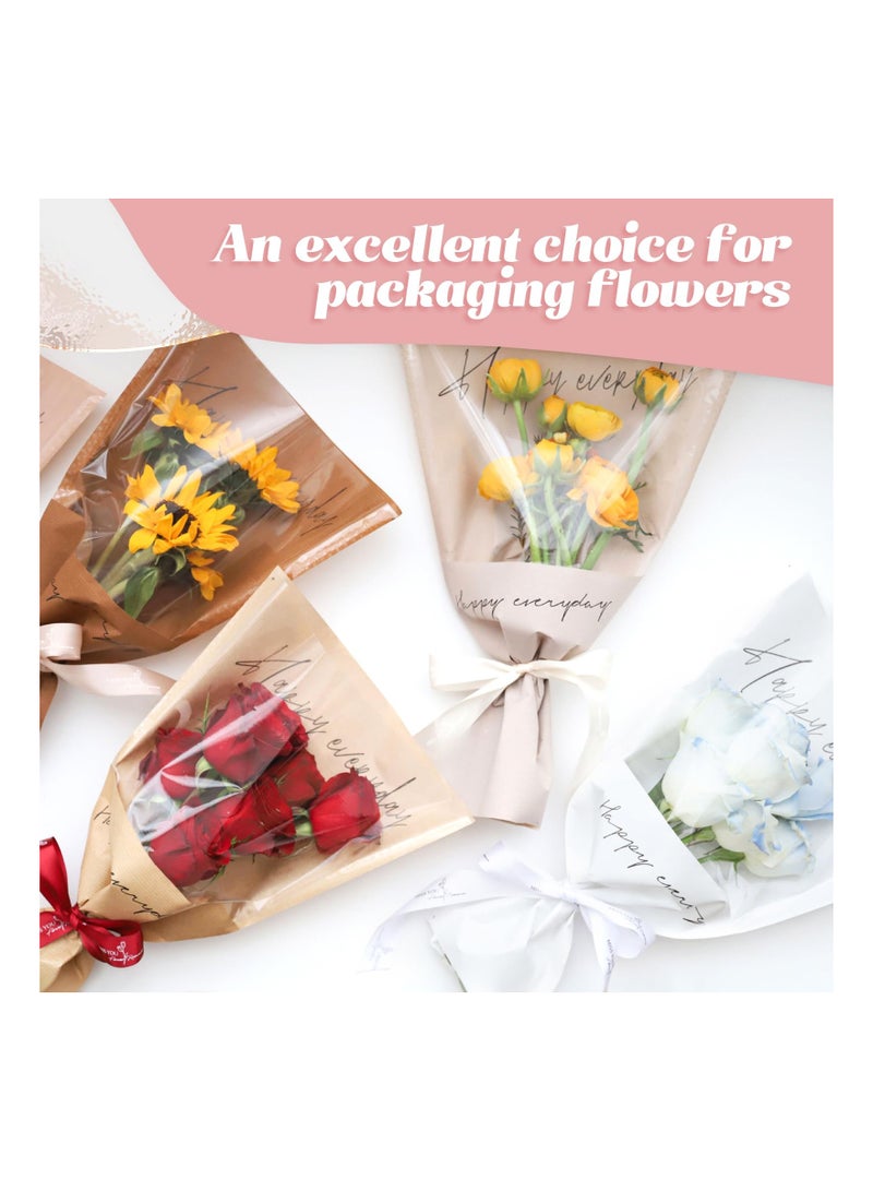 Zikra 100 Pcs Flower Wrapping Bags 11 x 5.1 x 17.3in Kraft Paper Flower Sleeves for Bouquet Clear Flower Wrapping Paper Multiple Flower Packaging Bag for Mother's Day Anniversary Wedding (White) - Image 4