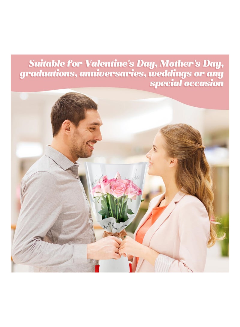 Zikra 100 Pcs Flower Wrapping Bags 11 x 5.1 x 17.3in Kraft Paper Flower Sleeves for Bouquet Clear Flower Wrapping Paper Multiple Flower Packaging Bag for Mother's Day Anniversary Wedding (White) - Image 5