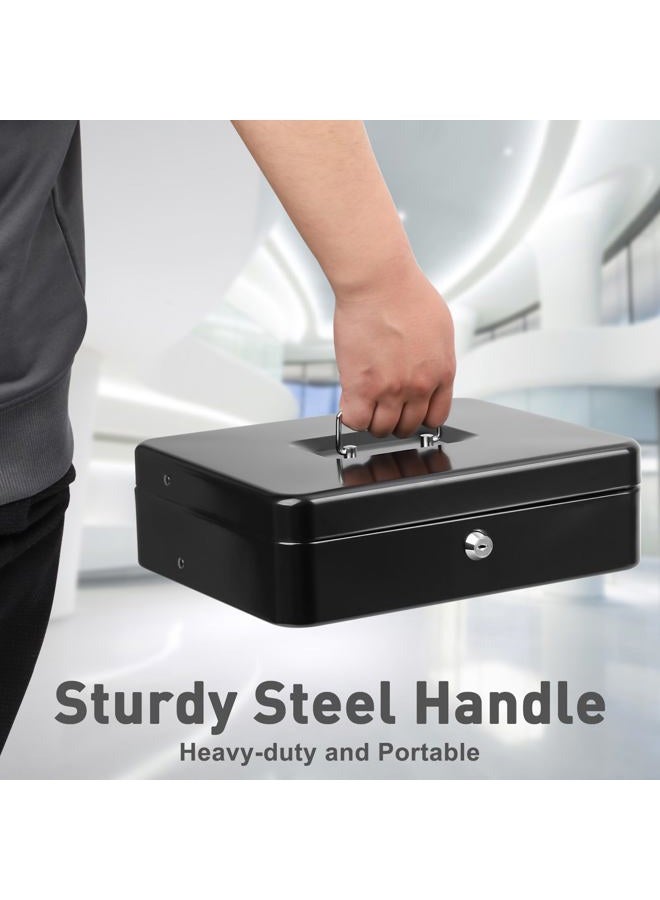 KYODOLED Locking Cash Box with Lock, Money Box with Cash Tray, Lock Safe Box with Key, Money Saving Organizer,11.81Lx 9.45Wx 3.54H Inches, Black XL Large - Image 4