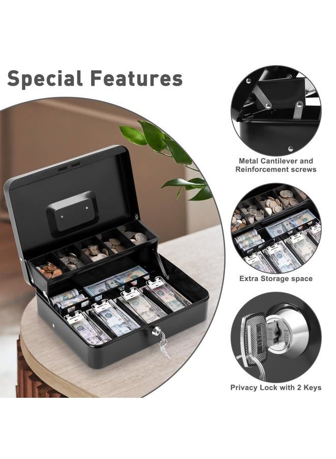 KYODOLED Locking Cash Box with Lock, Money Box with Cash Tray, Lock Safe Box with Key, Money Saving Organizer,11.81Lx 9.45Wx 3.54H Inches, Black XL Large - Image 5