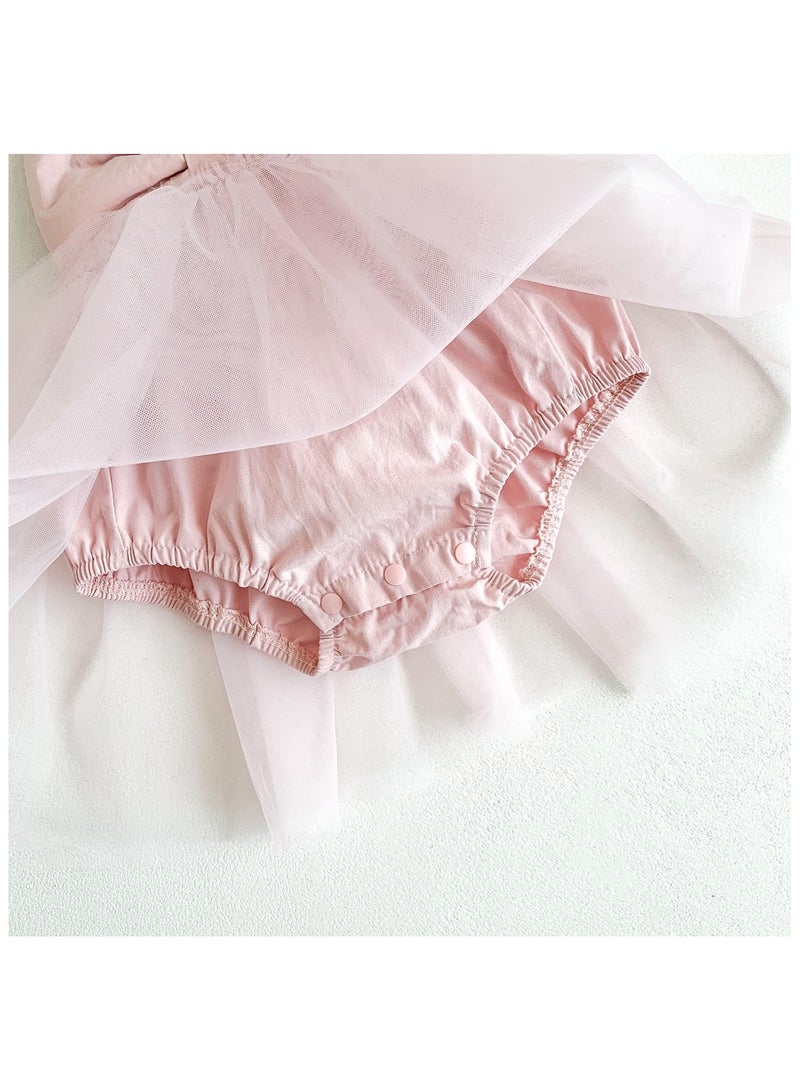 فستان بناتي رضع بتفصيل تول وكشكش – ملابس اطفال مواليد، هدايا مواليد، طقم أميرة ناعم – وردي، مقاس 66سم (0-3 أشهر) - Image 3