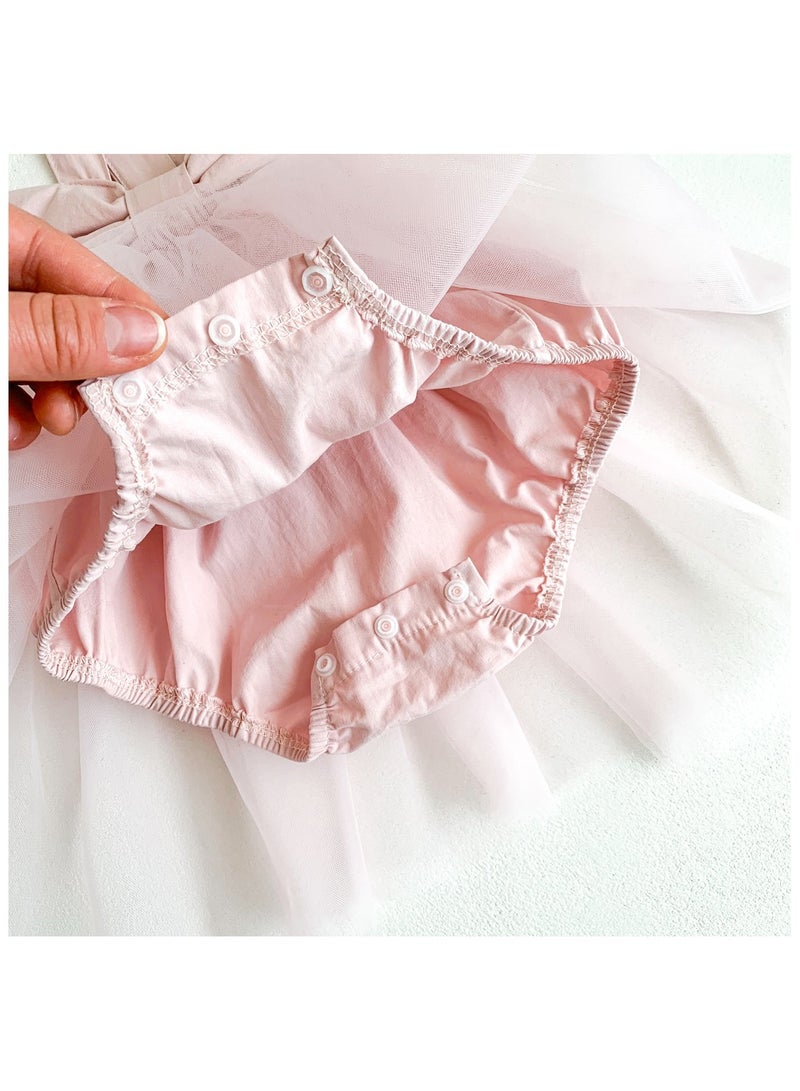 فستان بناتي رضع بتفصيل تول وكشكش – ملابس اطفال مواليد، هدايا مواليد، طقم أميرة ناعم – وردي، مقاس 66سم (0-3 أشهر) - Image 4