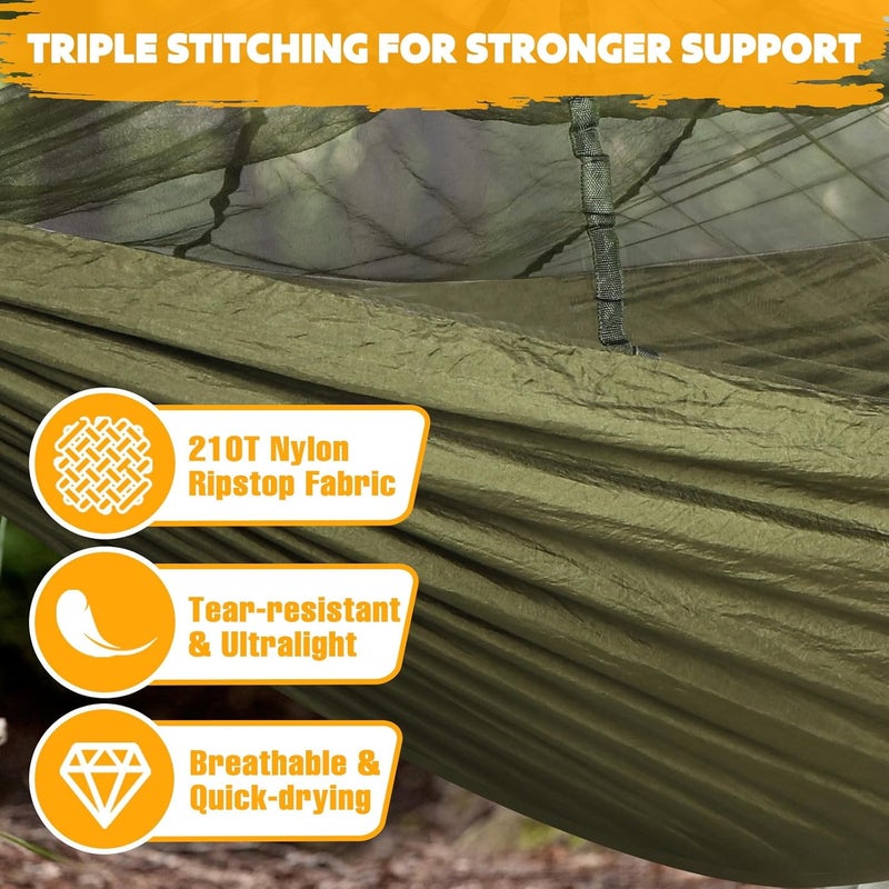 NATUREFUN Travel Bug Net Camping Hammock | 300kg Load Capacity,(275 x 140 cm) Breathable,Quick-drying Parachute Nylon | 2 x Premium Carabiners,4 x Nylon Slings Included | For Outdoor Indoor Garden - Image 4