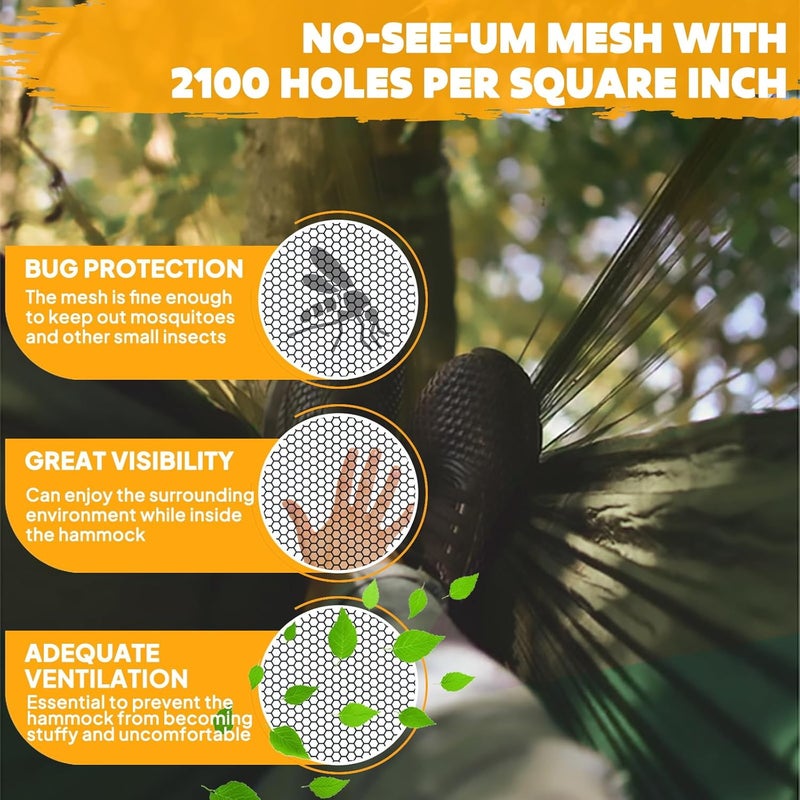 NATUREFUN Travel Bug Net Camping Hammock | 300kg Load Capacity,(275 x 140 cm) Breathable,Quick-drying Parachute Nylon | 2 x Premium Carabiners,4 x Nylon Slings Included | For Outdoor Indoor Garden - Image 5