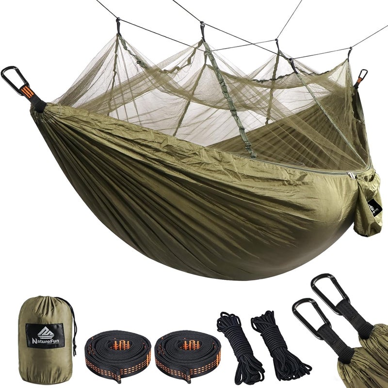 NATUREFUN Travel Bug Net Camping Hammock | 300kg Load Capacity,(275 x 140 cm) Breathable,Quick-drying Parachute Nylon | 2 x Premium Carabiners,4 x Nylon Slings Included | For Outdoor Indoor Garden - Image 1