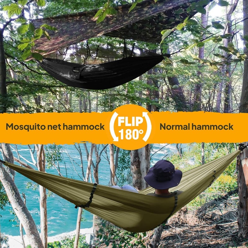 NATUREFUN Travel Bug Net Camping Hammock | 300kg Load Capacity,(275 x 140 cm) Breathable,Quick-drying Parachute Nylon | 2 x Premium Carabiners,4 x Nylon Slings Included | For Outdoor Indoor Garden - Image 2