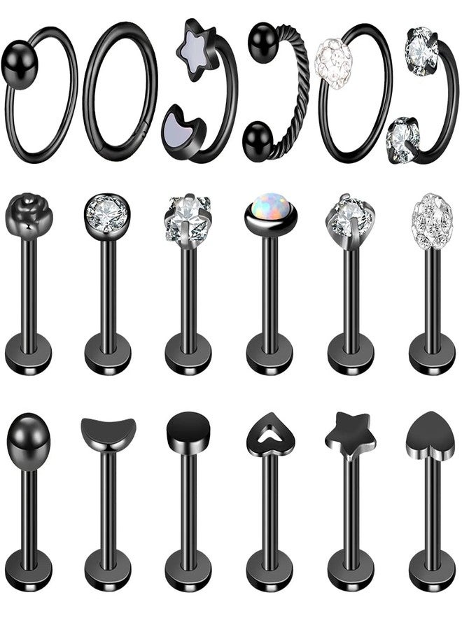 ONESING 12-25 Pcs 16G Tragus Earrings for Women Men Cartilage Earrings Labret Stud, Stainless Steel, stainless steel - Image 1