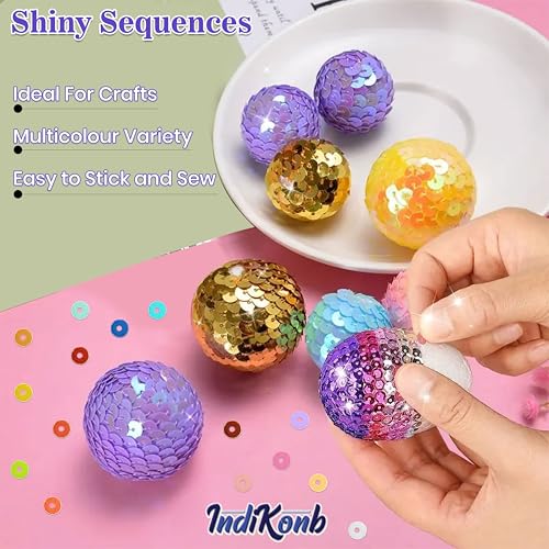 INDIKONB Pastel Pearl Sequins Round Shape Combo Set for Crafts, Multicolour - Image 4