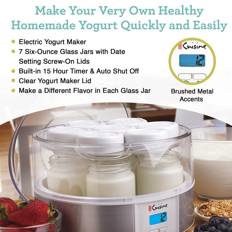 Euro Cuisine Yogurt Maker - YMX650 Automatic Digital Yogurt Maker Machine with Set Temperature - Includes 7-6 oz. Reusable Glass Jars and 7 Rotary Date Setting Lids for Instant Storage - Image 3