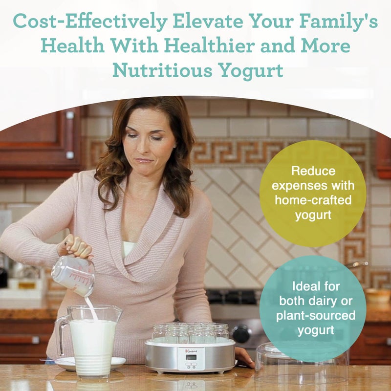 Euro Cuisine Yogurt Maker - YMX650 Automatic Digital Yogurt Maker Machine with Set Temperature - Includes 7-6 oz. Reusable Glass Jars and 7 Rotary Date Setting Lids for Instant Storage - Image 4