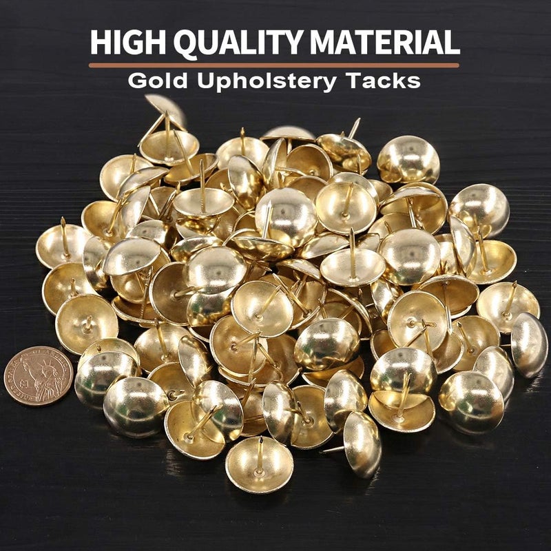Keadic 100Pcs 1" (25mm) Antique Upholstery Tacks Furniture Nails Pins Assortment Kit for Upholstered Furniture Cork Board or DIY Projects - Gold - Image 3