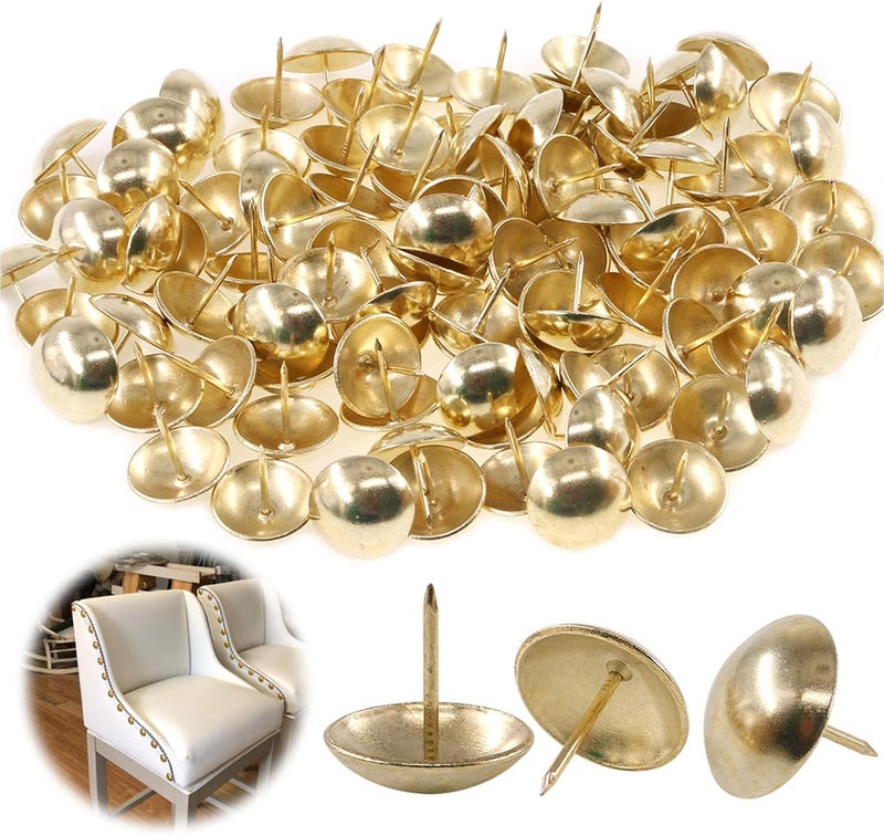 Keadic 100Pcs 1" (25mm) Antique Upholstery Tacks Furniture Nails Pins Assortment Kit for Upholstered Furniture Cork Board or DIY Projects - Gold - Image 1