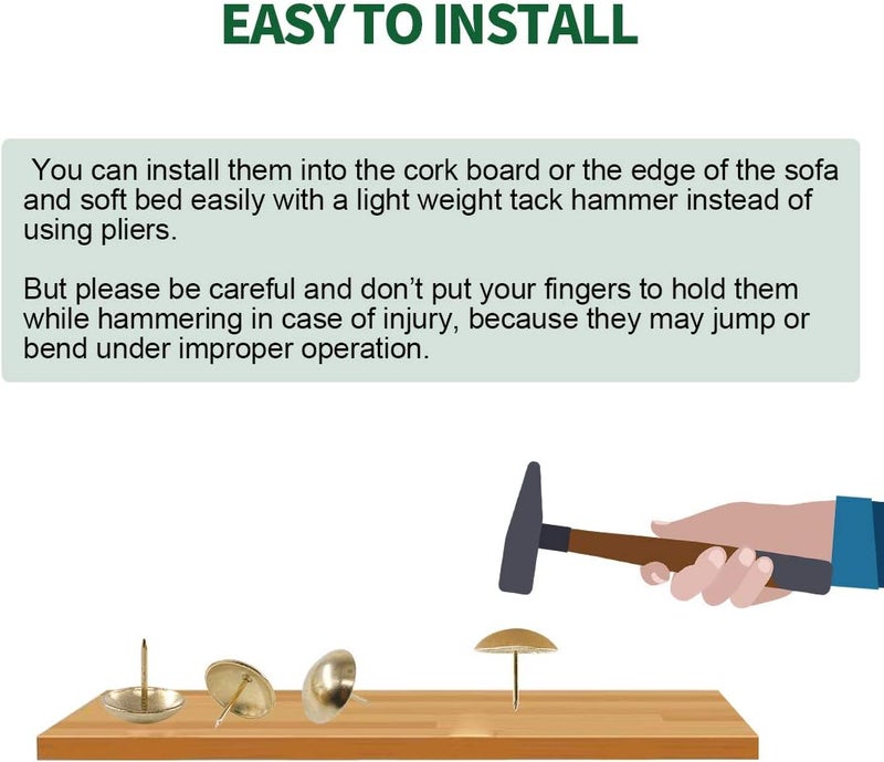 Keadic 100Pcs 1" (25mm) Antique Upholstery Tacks Furniture Nails Pins Assortment Kit for Upholstered Furniture Cork Board or DIY Projects - Gold - Image 4