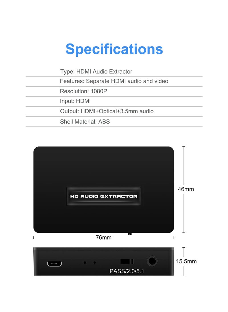 Excefore HDMI Audio Extractor, 1080P HDMI to HDMI with Optical Toslink SPDIF + 3.5mm Audio Out, Audio Converter Adapter Compatible with PS4, Fire Stick, Blu-Ray Player  - Image 3