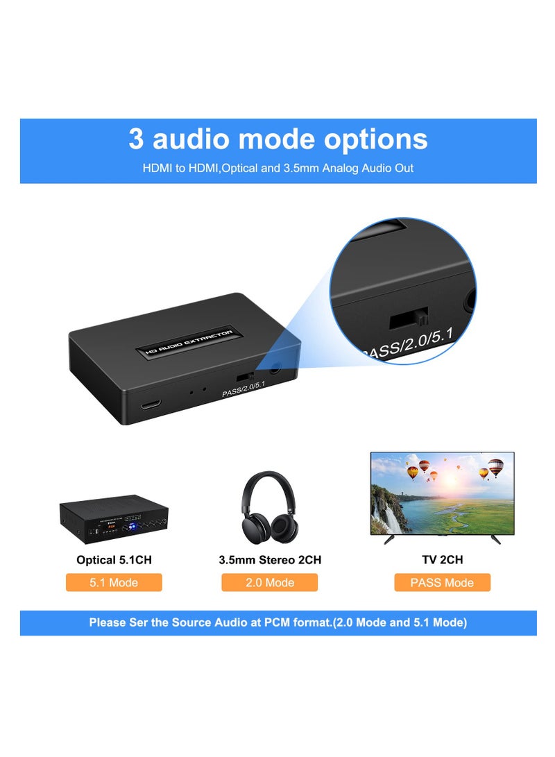 Excefore HDMI Audio Extractor, 1080P HDMI to HDMI with Optical Toslink SPDIF + 3.5mm Audio Out, Audio Converter Adapter Compatible with PS4, Fire Stick, Blu-Ray Player  - Image 5