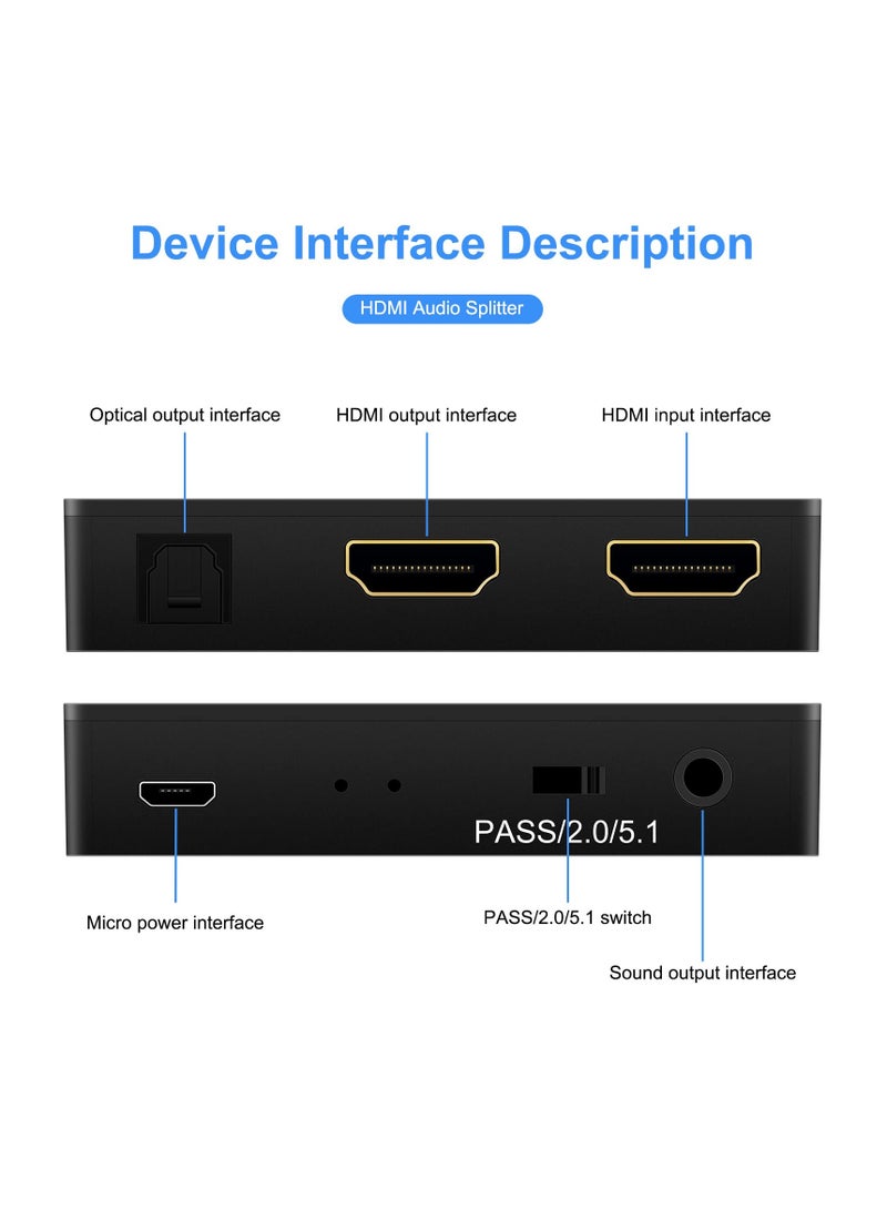 Excefore HDMI Audio Extractor, 1080P HDMI to HDMI with Optical Toslink SPDIF + 3.5mm Audio Out, Audio Converter Adapter Compatible with PS4, Fire Stick, Blu-Ray Player  - Image 2