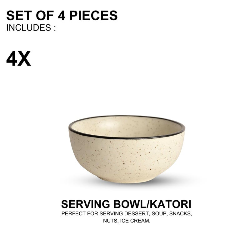Freakway Hand-Painted White Ceramic Black Dotted Speckled Bowl Set of 4 (120ml) | Small Serving Soup Bowls, Cereal Bowl, Pasta Bowls | Dishwasher & Microwave Safe - Off White - Image 4