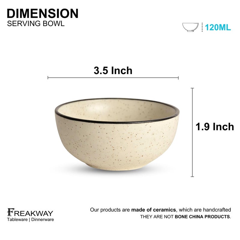 Freakway Hand-Painted White Ceramic Black Dotted Speckled Bowl Set of 4 (120ml) | Small Serving Soup Bowls, Cereal Bowl, Pasta Bowls | Dishwasher & Microwave Safe - Off White - Image 2