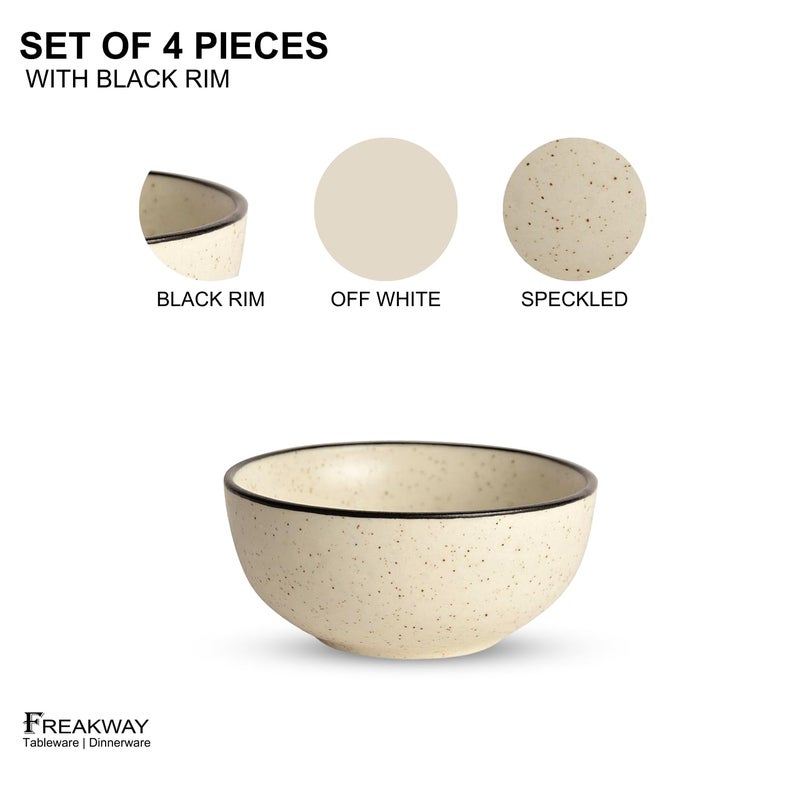 Freakway Hand-Painted White Ceramic Black Dotted Speckled Bowl Set of 4 (120ml) | Small Serving Soup Bowls, Cereal Bowl, Pasta Bowls | Dishwasher & Microwave Safe - Off White - Image 3