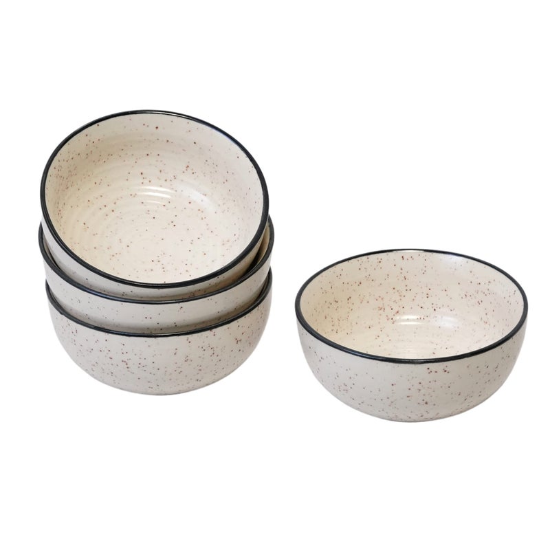 Freakway Hand-Painted White Ceramic Black Dotted Speckled Bowl Set of 4 (120ml) | Small Serving Soup Bowls, Cereal Bowl, Pasta Bowls | Dishwasher & Microwave Safe - Off White - Image 1
