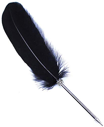 SpyShop Feather Ballpoint Pen-Black Ink Vintage Feather Quill Refined Plated Rod Quill Ballpoint Pen For School Writing ▏Wedding Gift Signature Pen (Black) - Image 5