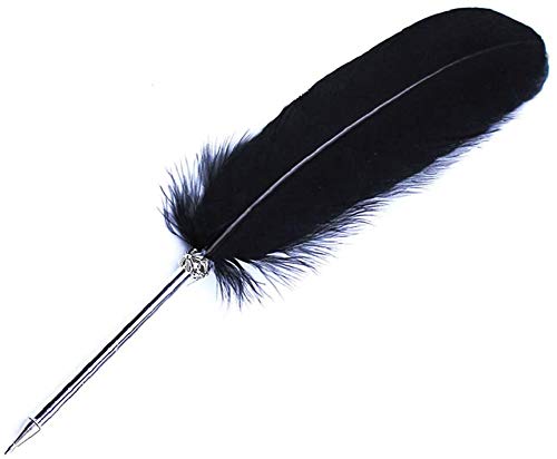 SpyShop Feather Ballpoint Pen-Black Ink Vintage Feather Quill Refined Plated Rod Quill Ballpoint Pen For School Writing ▏Wedding Gift Signature Pen (Black) - Image 2