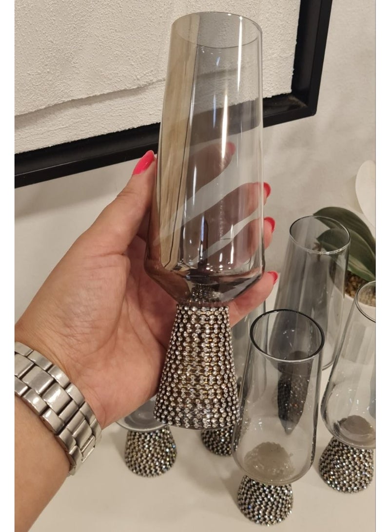 طقم كاسات شوب فامي 6 قطع بقاعده استرس سلفر - Image 2