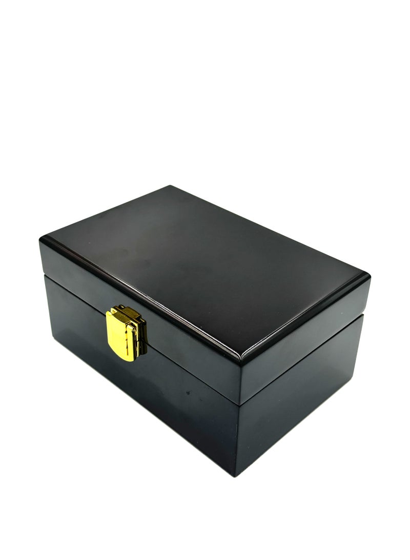 صندوق تخزين مجوهرات خشبي فاخر بقفل ذهبي - حقيبة تنظيم مدمجة - صندوق خشبي فارغ، صندوق هدايا - Image 1