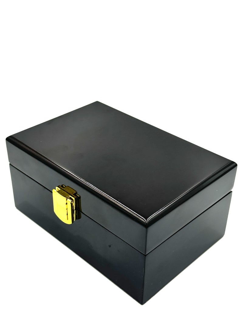 صندوق تخزين مجوهرات خشبي فاخر بقفل ذهبي - حقيبة تنظيم مدمجة - صندوق خشبي فارغ، صندوق هدايا - Image 2