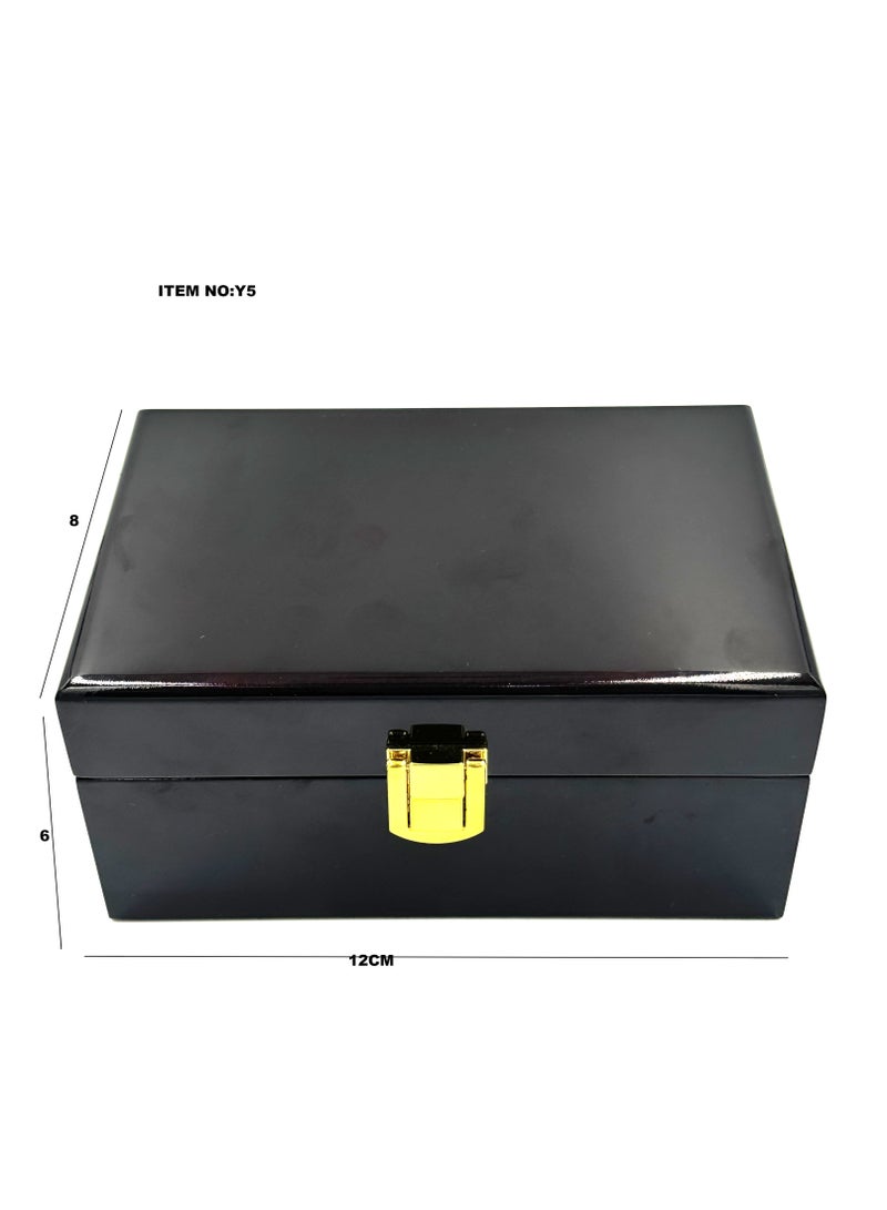 صندوق تخزين مجوهرات خشبي فاخر بقفل ذهبي - حقيبة تنظيم مدمجة - صندوق خشبي فارغ، صندوق هدايا - Image 3