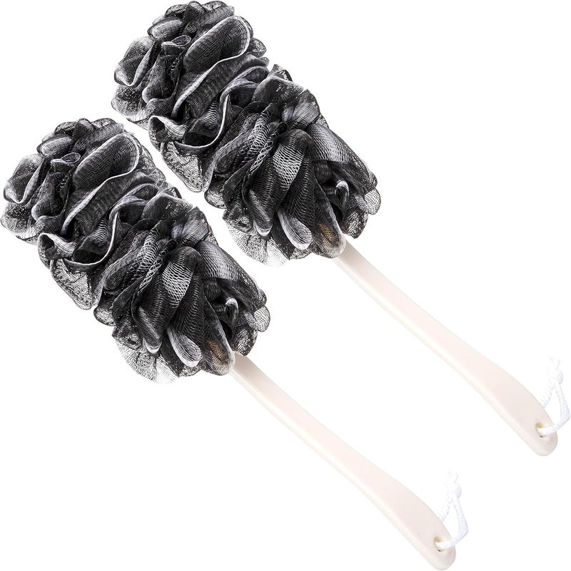 Arswin Back Scrubber for Shower,Loofah Long Handle Bath Body Brush,Soft Nylon Mesh Sponge for Shower,Loofah On a Stick for Men Women,Exfoliating Scrub Cleaning Luffa for Elderly(2-Pack,Black) - Image 1