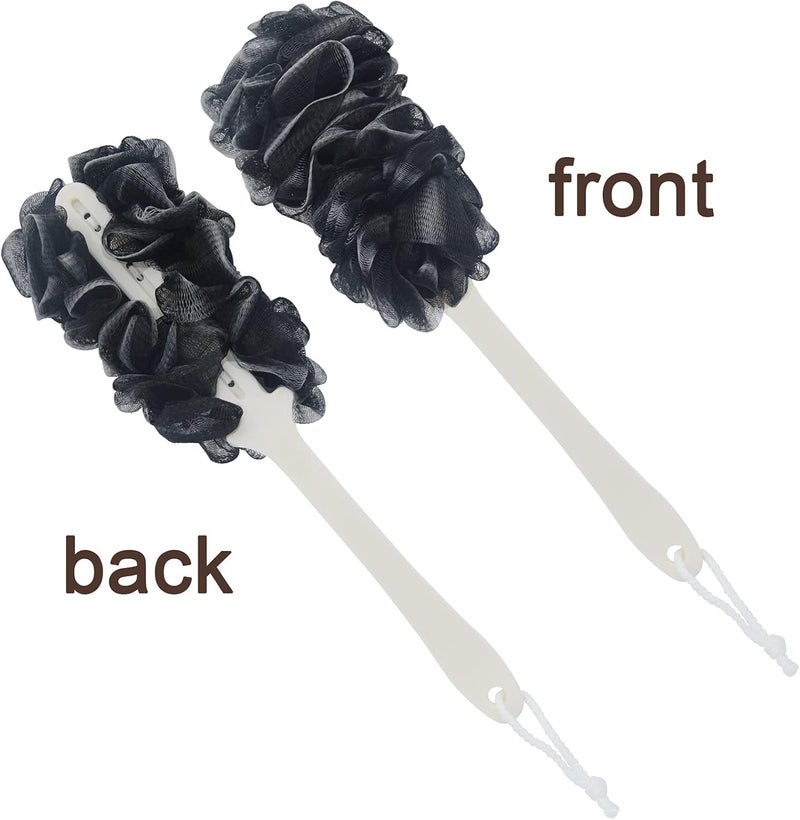 Arswin Back Scrubber for Shower,Loofah Long Handle Bath Body Brush,Soft Nylon Mesh Sponge for Shower,Loofah On a Stick for Men Women,Exfoliating Scrub Cleaning Luffa for Elderly(2-Pack,Black) - Image 2