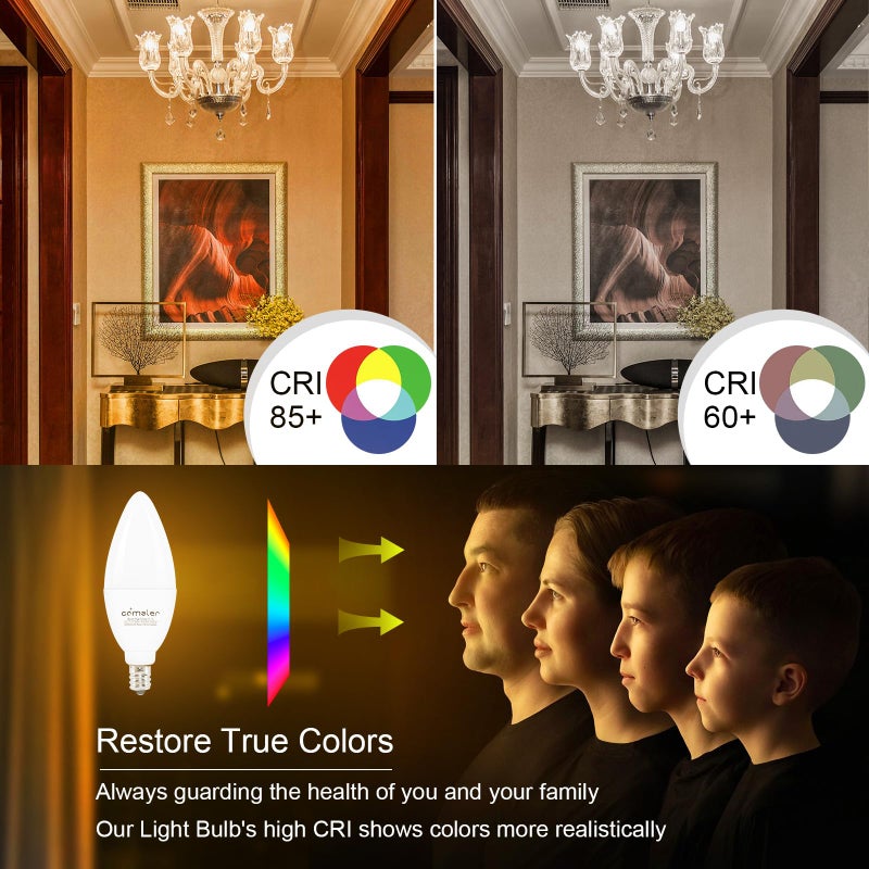 Comzler مصباح شمعة LED من كومزلر، مصابيح ضوء مروحة السقف، مصباح LED E12، 5 واط يعادل 60 واط، ضوء ثريدي ناعم 2700K، مصابيح ثريا LED، مصباح شمعة بقاعدة صغيرة غير قابلة للتعتيم، 6 عبوات - Image 4