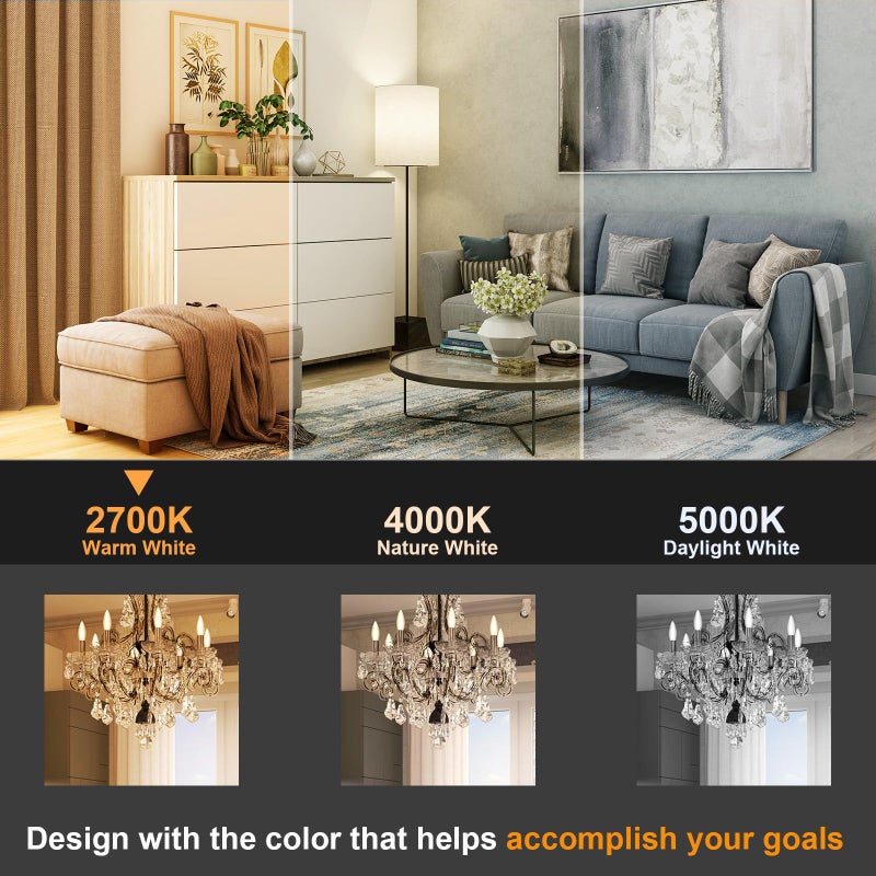 Comzler مصباح شمعة LED من كومزلر، مصابيح ضوء مروحة السقف، مصباح LED E12، 5 واط يعادل 60 واط، ضوء ثريدي ناعم 2700K، مصابيح ثريا LED، مصباح شمعة بقاعدة صغيرة غير قابلة للتعتيم، 6 عبوات - Image 3