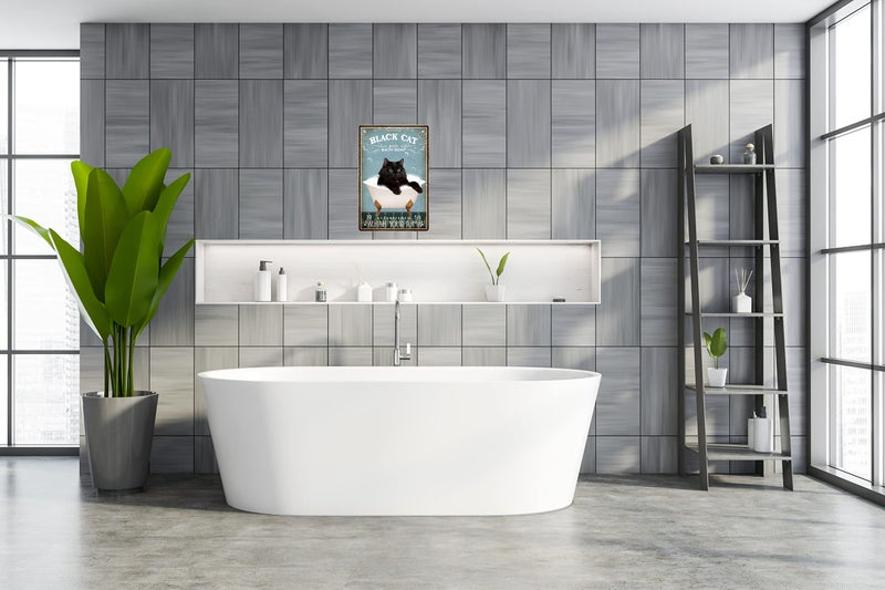 CSWLJS Tin Signs Cat Black Cat Sink Co - Wash Your Paw Metal Poster Black Cat Metal Poster Wall Decor Hanging Metal Poster Funny Bathroom Metal Poster Signs for Home 8 x 12 In - Image 4