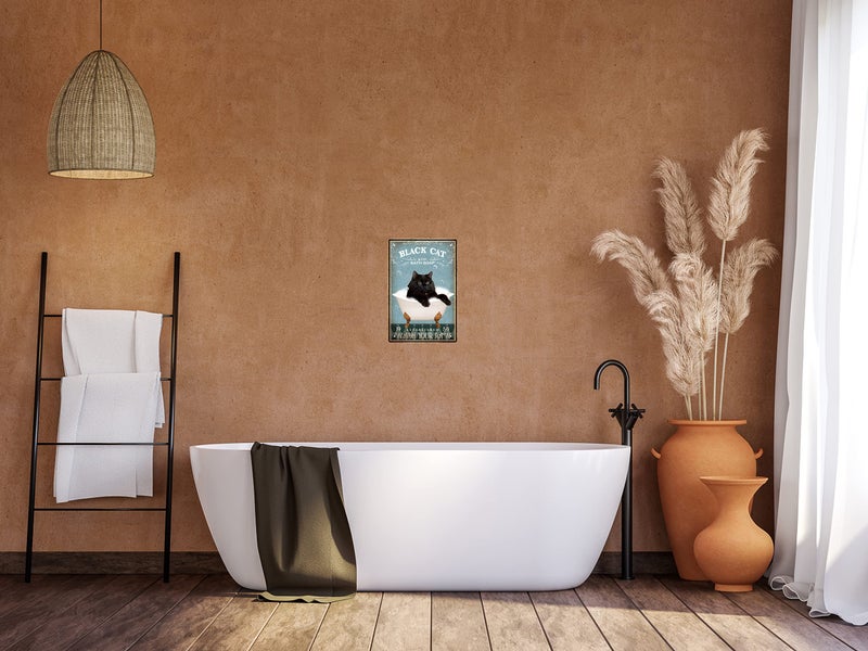 CSWLJS Tin Signs Cat Black Cat Sink Co - Wash Your Paw Metal Poster Black Cat Metal Poster Wall Decor Hanging Metal Poster Funny Bathroom Metal Poster Signs for Home 8 x 12 In - Image 2