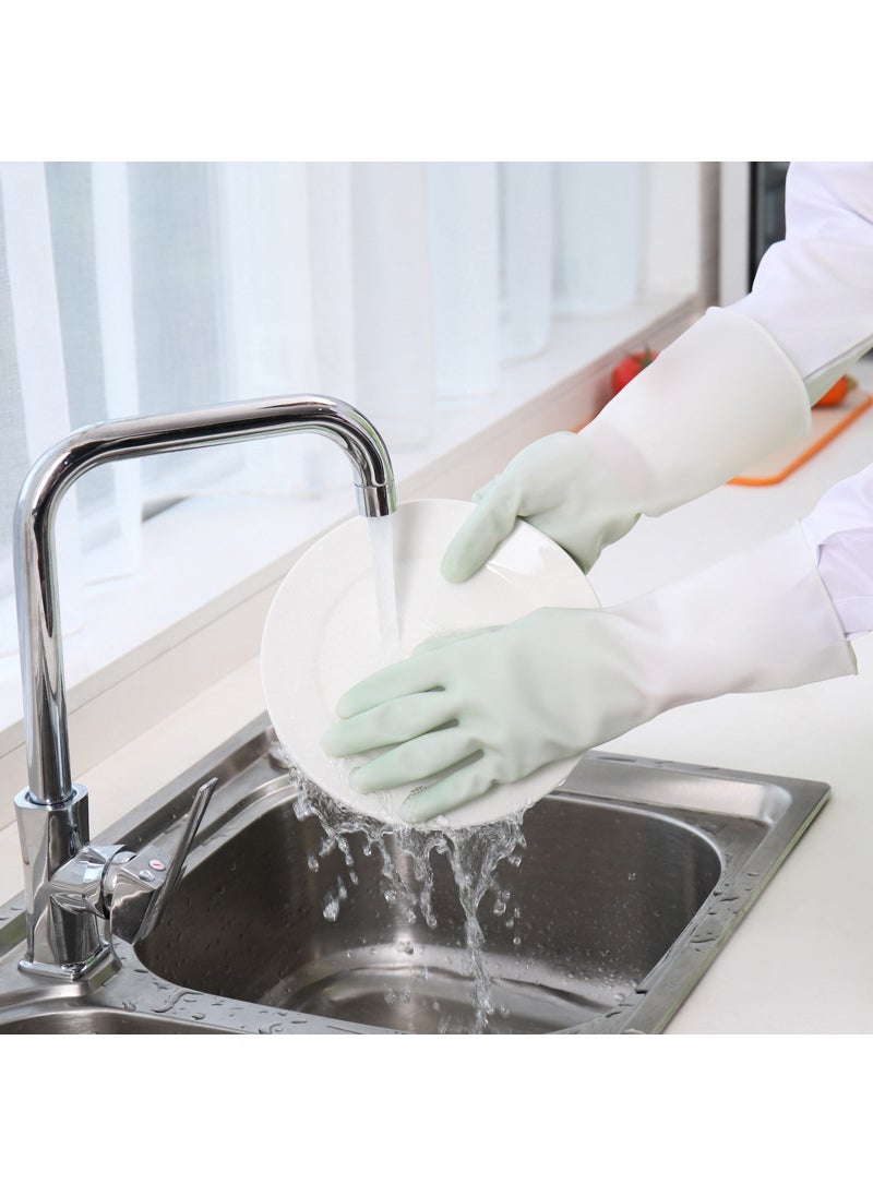Four Seasons Cleaning and Brushing Bowl White-transmitting Two-color Gloves Rubber Latex Washing Clothes Waterproof Plastic Rubber Household Washing Green Household Gloves 