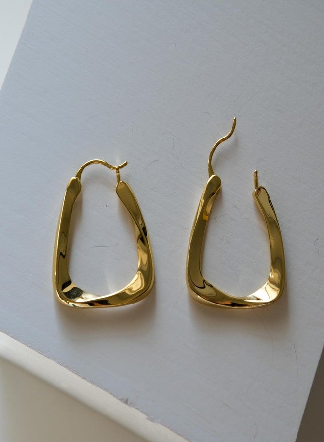 Lemon Grass Medium Square Hoop Earrings | 18K Gold Plated Hoop Earrings With Twist Design | Rounded Square Hoops Smooth - Gold 1 1/2'' - Image 5